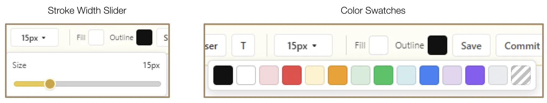 Stroke Width slider and Fill & Outline color swatches in the Draw Field toolbar